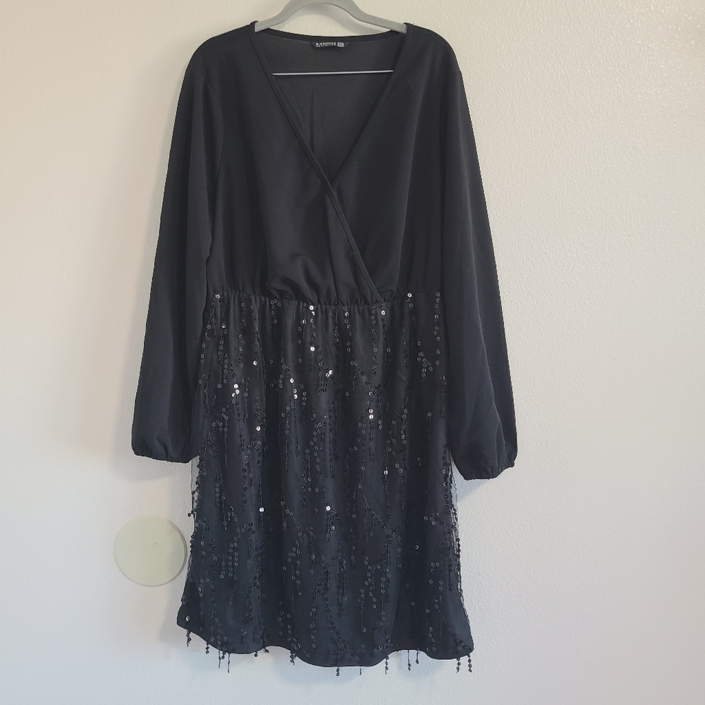 BloomChic Black Wrap Sequins Dress